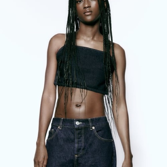 NWT - Zara Jewel Dark Denim Top - Size S-M - Picture 2 of 7